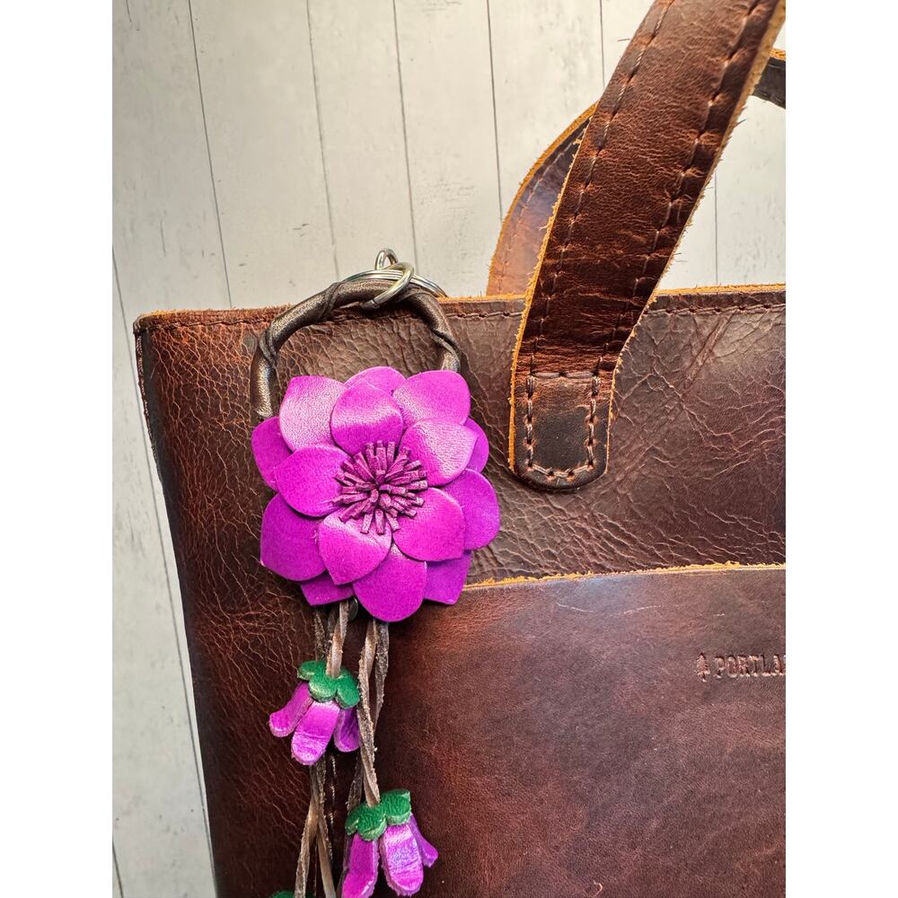 Leather Purple Flower Purse Charm Genuine Leather Bag Charm NEW FAST SHIP - Picture 4 of 6